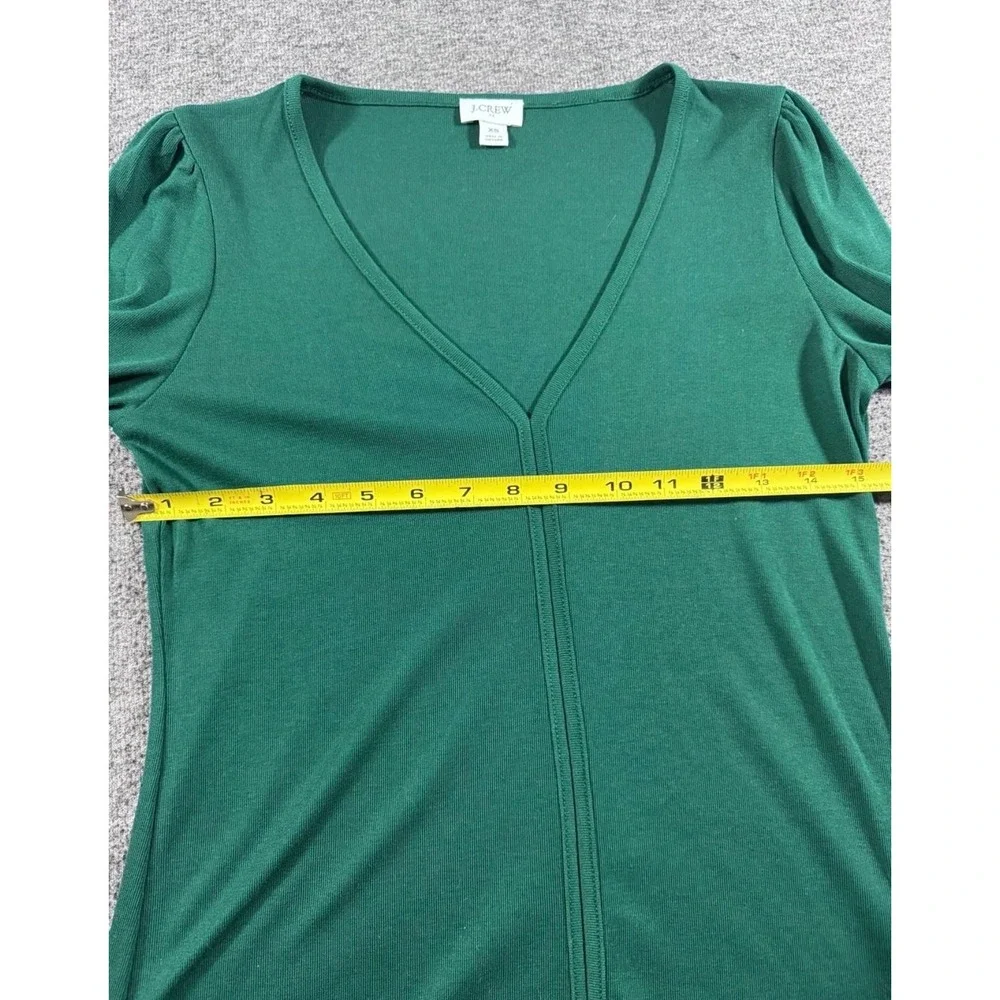 J. Crew Womens XS Green Ribbed V-Neck Puff Sleeve Long Sleeve Top Blouse